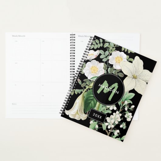 Aquarelle Blanc Fleur sauvage Sage Vert Monogramme (Devant avec enveloppe)