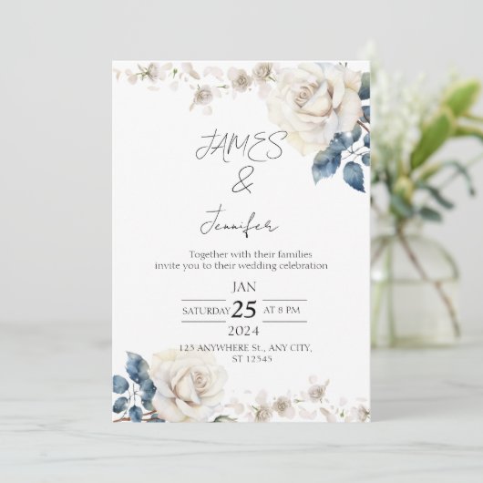 aquarelle blanc fleurs invitations de mariage (Debout devant)