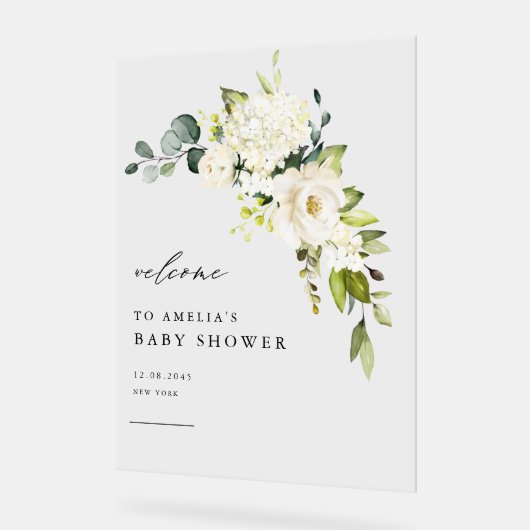 Aquarelle Blanc Hydrangea et Baby shower Rose (Angle)