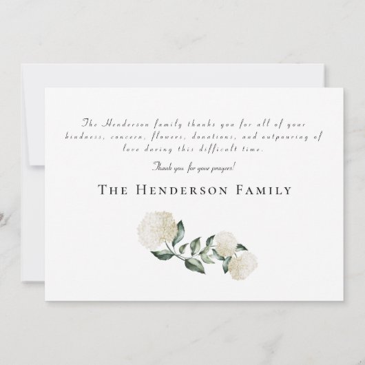 Aquarelle Blanc Hydrangea Merci funéraire (Dos)