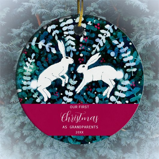 Aquarelle Blanc lapins ornement de Noël