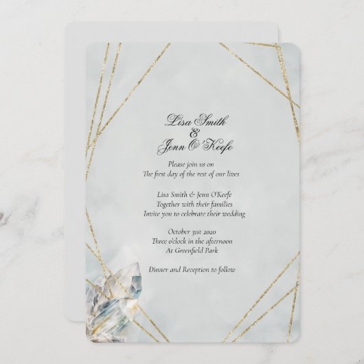 Aquarelle Blanc Quartz Faire-part de mariage moder (Devant / Derrière)