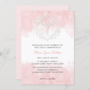 Aquarelle blanche Croix blanche Invitation religie