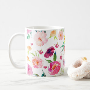 Aquarelle blanche et rose Peonies Motif Mug