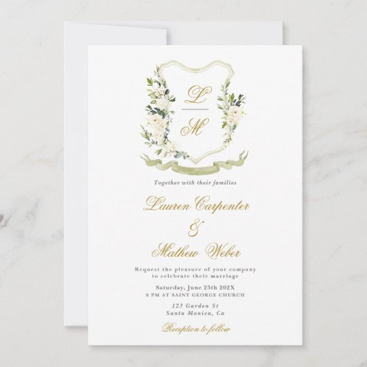 Aquarelle blanche Faire-part de mariage de crête f (Devant)