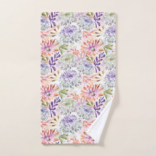 Aquarelle blanche, fleurs roses (Serviette à main)