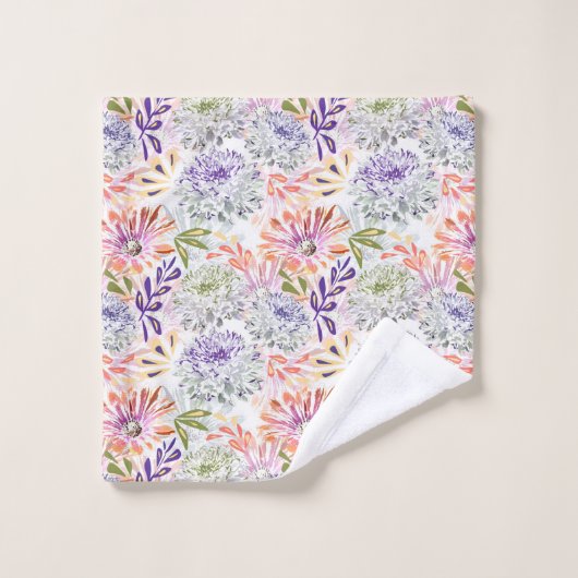 Aquarelle blanche, fleurs roses (Gant de toilette)