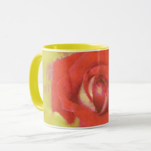 Aquarelle blanche jaune et rouge Rose Art Mug (Devant gauche)