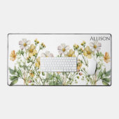 Aquarelle blanche jaune Fleur sauvage cadeau de bu (Clavier et souris)
