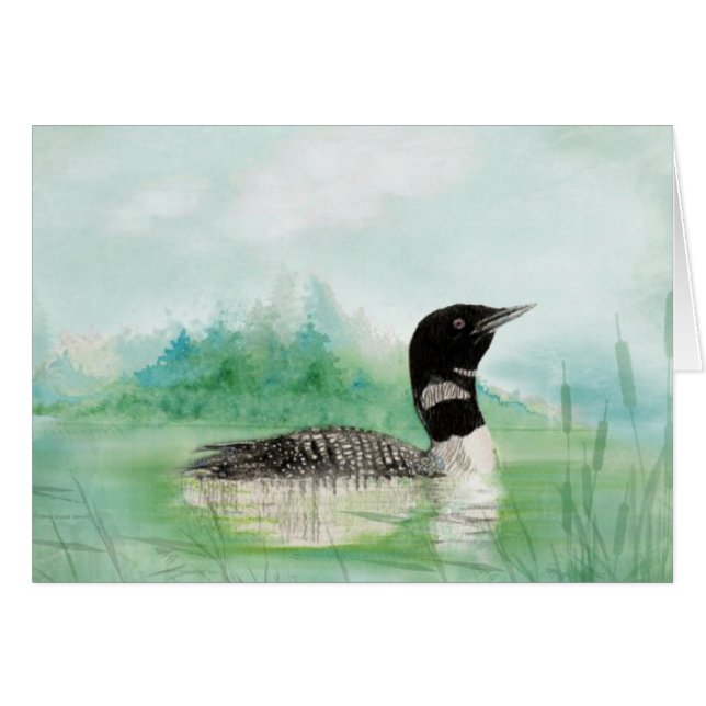 Aquarelle blanche Loon Oiseau Nature Art (Devant horizontal)