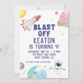 Aquarelle Blast off Space Invitation Anniversaire (Devant)