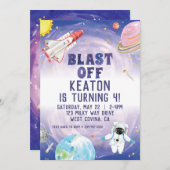 Aquarelle Blast off Space Invitation Anniversaire (Devant / Derrière)