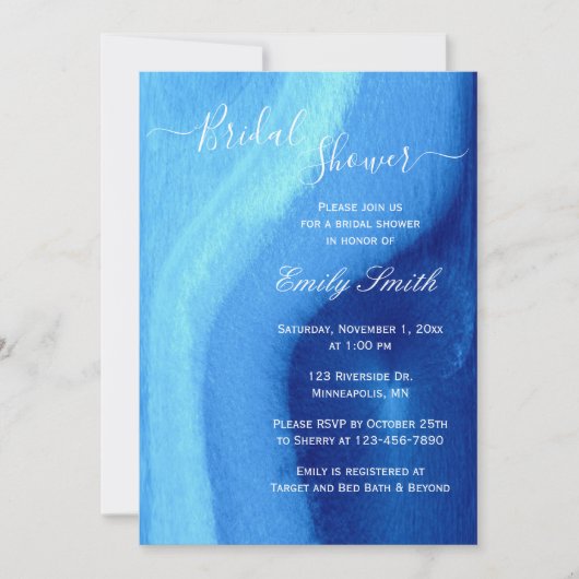 Aquarelle Bleu Agate Douche nuptiale Invitation (Devant)
