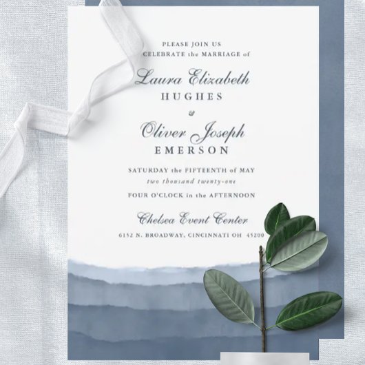 Aquarelle bleu ardoise Ombre invitation mariage