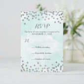 Aquarelle bleu Argent Confetti Mariage RSVP (Debout devant)