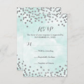 Aquarelle bleu Argent Confetti Mariage RSVP (Devant / Derrière)
