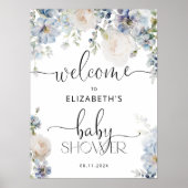 Aquarelle bleu Baby shower Floral Accueil Poster (Devant)