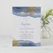 Aquarelle bleu | Baptême Gold Boys Invitation (Debout devant)