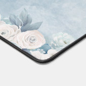 Aquarelle bleu blanc monogramme floral | Nom (Coin)