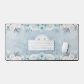 Aquarelle bleu blanc monogramme floral | Nom (Clavier et souris)