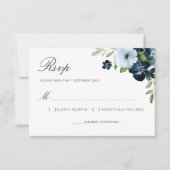 aquarelle bleu bleu floral marine carte RSVP (Devant)
