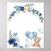 Aquarelle Bleu Bleu Poster de l'ours en peluche (Devant)
