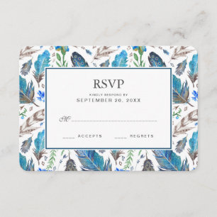 Aquarelle bleu Boho Aztec - Mariage RSVP