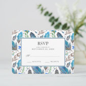 Aquarelle bleu Boho Aztec - Mariage RSVP (Debout devant)