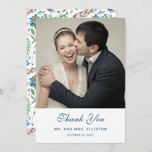 Aquarelle bleu Boho Aztec | MERCI (Devant / Derrière)