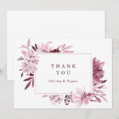 Aquarelle bleu Bourgogne moderne Merci floral (Devant / Derrière)