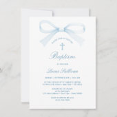 Aquarelle bleu Bow Baptême Invitation (Devant)