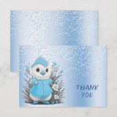 Aquarelle Bleu Canard Fleurs Carte de remerciement (Devant / Derrière)