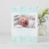 Aquarelle Bleu Chevron Faire-part de naissance béb (Debout devant)