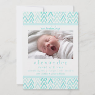 Aquarelle Bleu Chevron Faire-part de naissance béb