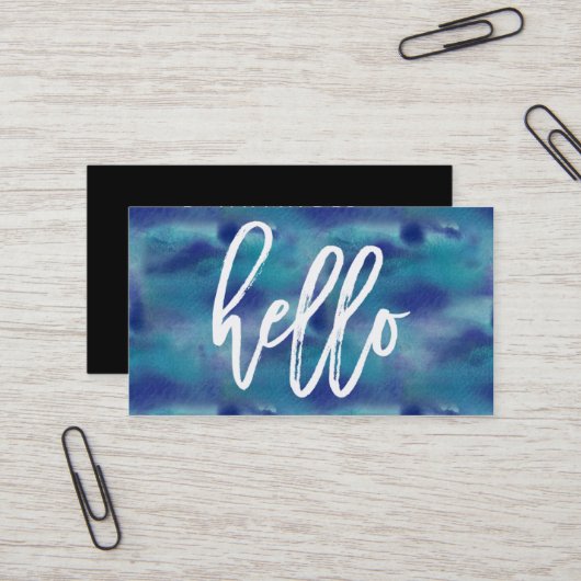 Aquarelle bleu chic Hello | Carte de visite (Devant/Arrière en situation)
