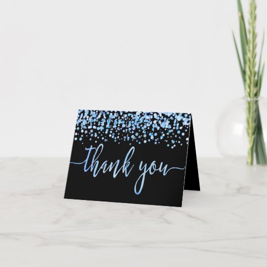 Aquarelle bleu clair Confetti Mariage Merci (Devant)