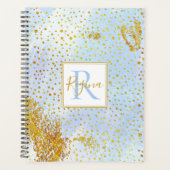 Aquarelle bleu clair et monogramme de confetti or (Devant)