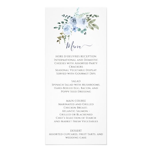 Aquarelle bleu clair Floral | Menu Lt Bleu (Devant)
