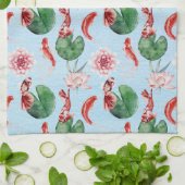 Aquarelle Bleu clair Koi Poisson Pond Serviette de (Plié)