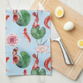Aquarelle Bleu clair Koi Poisson Pond Serviette de (Quart Plié)