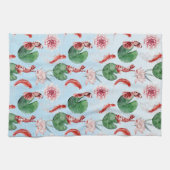 Aquarelle Bleu clair Koi Poisson Pond Serviette de (Horizontal)