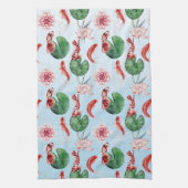 Aquarelle Bleu clair Koi Poisson Pond Serviette de (Vertical)