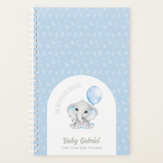 Aquarelle Bleu Cute Éléphant Avec Ballons Bébé (Devant)