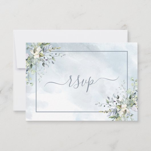 Aquarelle bleu Dusty Botanical Greenery RSVP (Devant)
