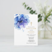 Aquarelle bleu Dusty Floral Baptism Invitation (Debout devant)