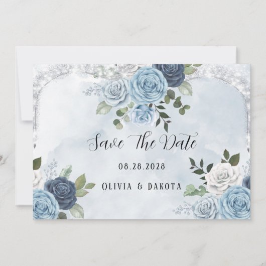 Aquarelle Bleu Dusty Floral Enregistrer Les Cartes (Devant)
