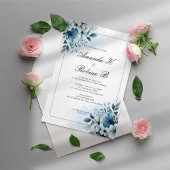 Aquarelle bleu Dusty Floral Faire-part de mariage