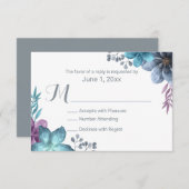 Aquarelle bleu Dusty Mariage floral RSVP (Devant / Derrière)