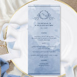 Aquarelle bleu Dusty Menu Mariage monogramme<br><div class="desc">Dégustez vos invités avec ce beau menu de monogramme couleur bleu et bleu poussiéreux, avec un élégant monogramme botanique dessiné à la main avec les initiales du couple sur un arrière - plan de lavage d'aquarelle exquis dans un beau mélange de teintes bleu et bleu poussiéreux. Facile à remplir dans...</div>
