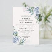 Aquarelle Bleu Élégant Faire-part de mariage Flora (Debout devant)